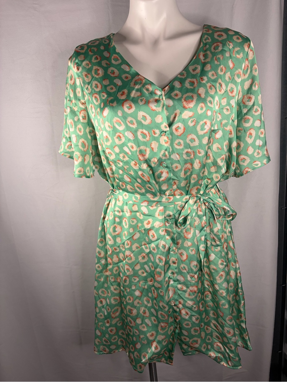 Green Leopard Print Dress with Tie Waist